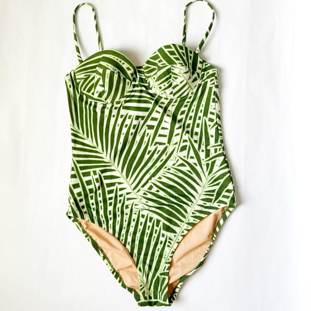 NEW J.CREW Palm Leaf Demi Underwire One Piece Swimsuit - Size 6